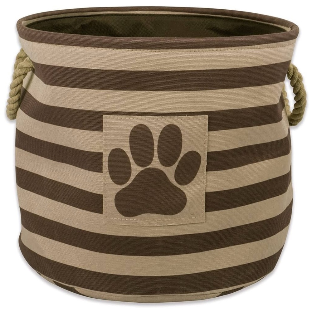 Brown and Tan Striped Pet Storage Basket